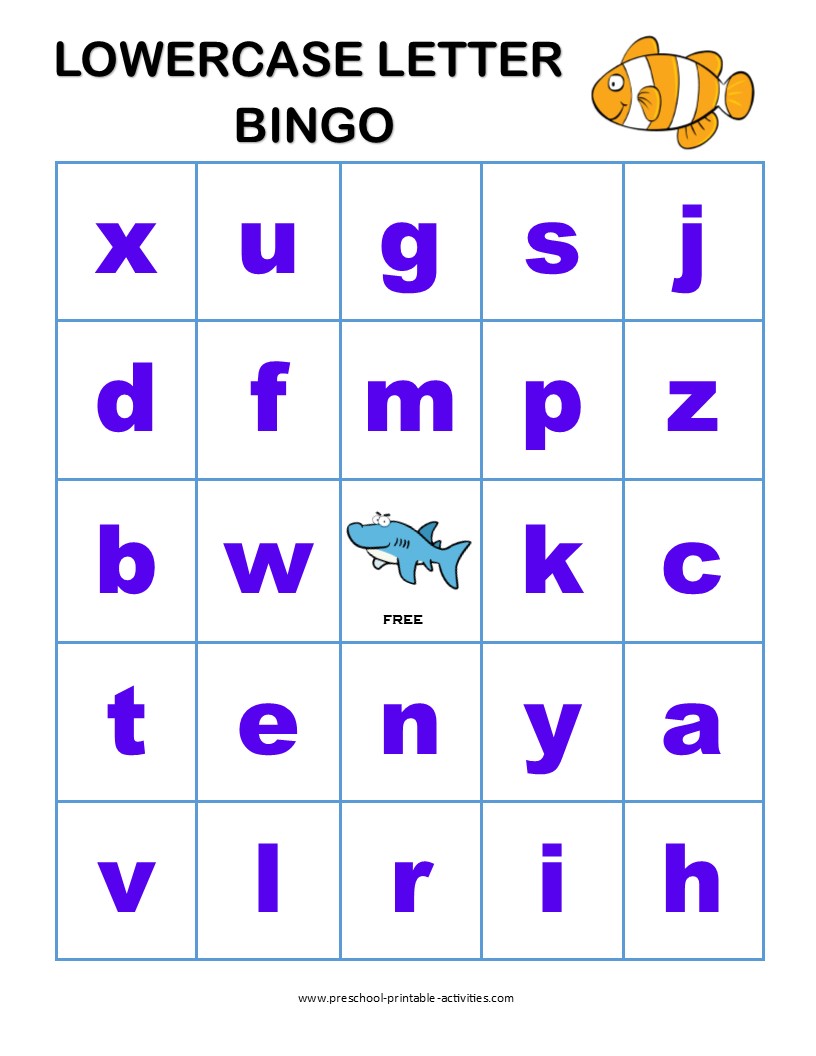 lowercase letter bingo game board