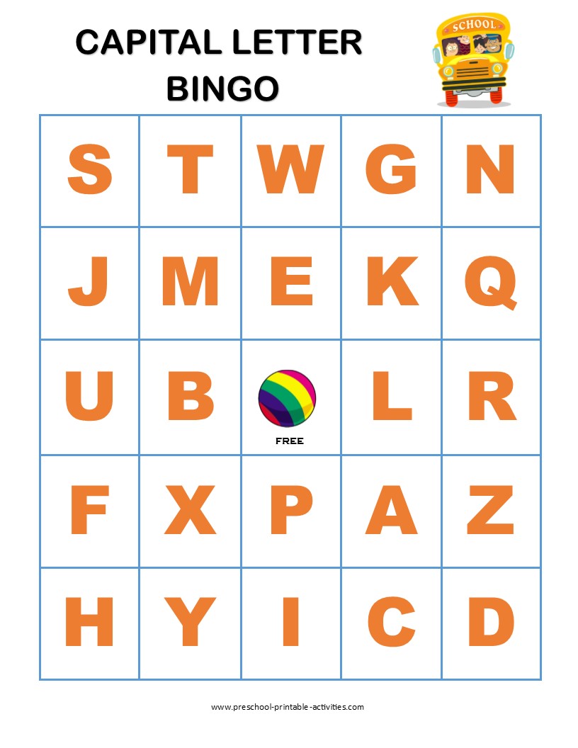 Preschool bingo game with capital letters