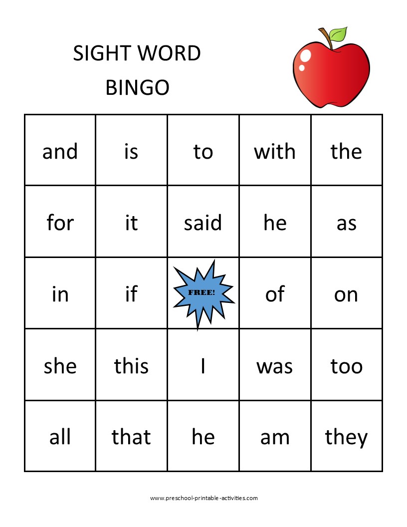 Sight Word Bingo Game