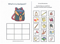 what goes in a backpack cut and paste activity