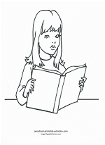 girl reading coloring page