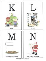 letters K, L, M, N flashcards with christmas theme