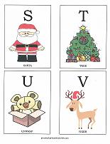 letters S, T, U, V flashcards with christmas theme
