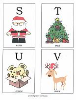 letters S, T, U, V flashcards with christmas theme