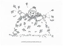 kid in leaf pile coloring page