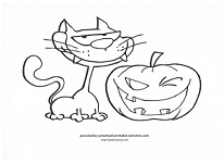 cat and pumpkin coloring page