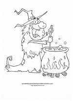 witch and boiling cauldron coloring page