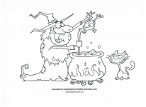 witch cooking over cauldron coloring page