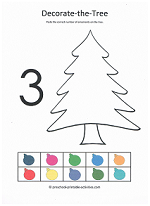 number 3 cut and paste activity decorting the christmas tree