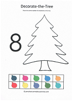 number 8 cut and paste to decorate the christmas tree activity for preschoolers
