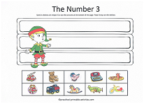 number 3 cut and paste worksheet with christmas theme