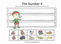 number 4 cut and paste activity with christmas elf theme