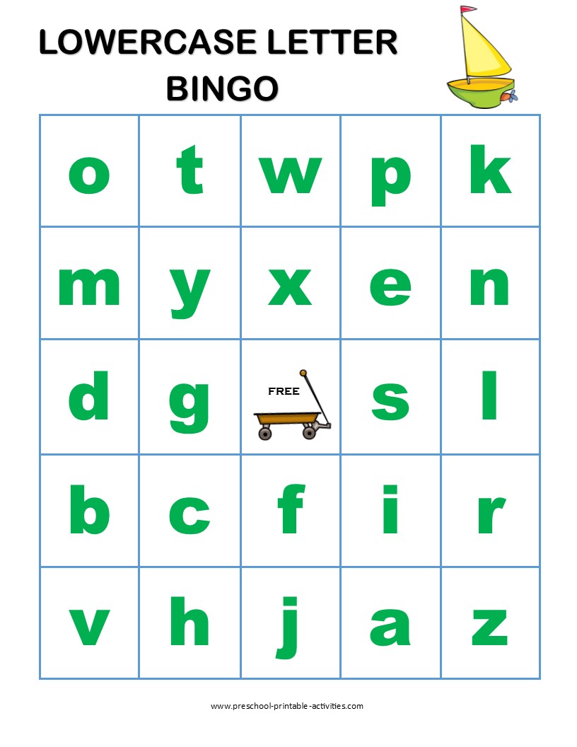 lowercase letter bingo game board