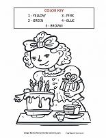 girl with birthday cake color by number