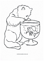 cat and fishbowl coloring page