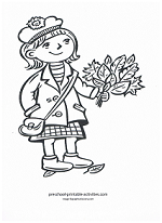 girl with leaves coloring page