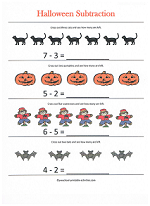 halloween subtraction worksheet